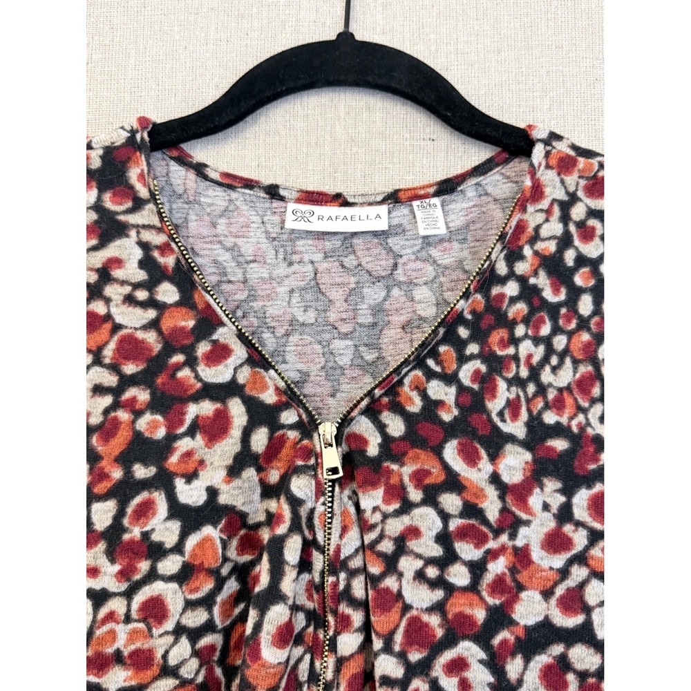 Rafaella Womens XL Abstract Animal Print Half Zip Long Sleeve Top